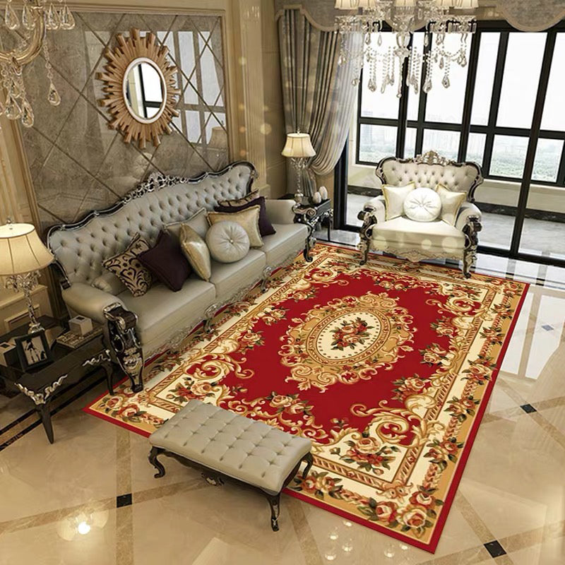 Multi Colored Retro Rug Polypropylene Floral Pattern Area Carpet Anti-Slip Backing Washable Easy Care Rug for Decor Burgundy Clearhalo 'Area Rug' 'Rugs' 'Vintage' Rug' 2242704