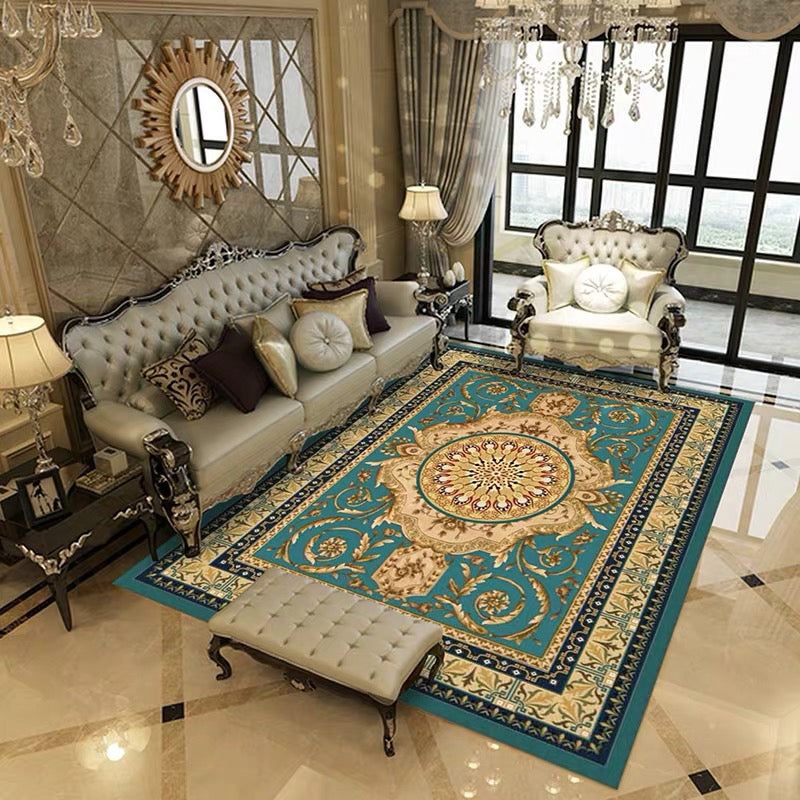 Multi Colored Retro Rug Polypropylene Floral Pattern Area Carpet Anti-Slip Backing Washable Easy Care Rug for Decor Blue-Green Clearhalo 'Area Rug' 'Rugs' 'Vintage' Rug' 2242706