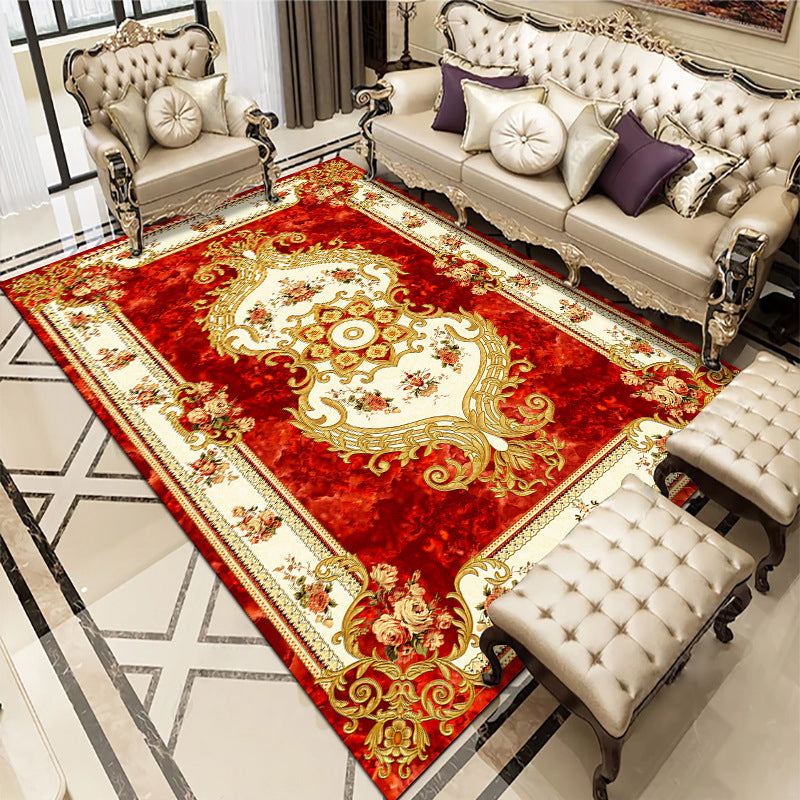 Multi-Colored Living Room Rug Americana Floral Pattern Carpet Synthetics Easy Care Non-Slip Rug Red Clearhalo 'Area Rug' 'Rugs' 'Vintage' Rug' 2242709