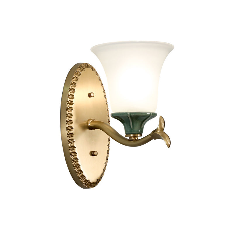 Frosted Glass Brass Wall Sconce Bell 1/2-Light Vintage Wall Mount Light Fixture with Elliptical Backplate for Foyer Clearhalo 'Wall Lamps & Sconces' 'Wall Lights' Lighting' 224271