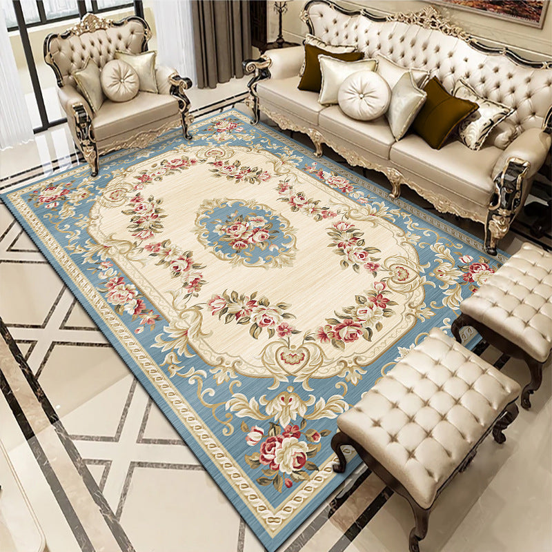 Multi-Colored Living Room Rug Americana Floral Pattern Carpet Synthetics Easy Care Non-Slip Rug Light Blue-White Clearhalo 'Area Rug' 'Rugs' 'Vintage' Rug' 2242710