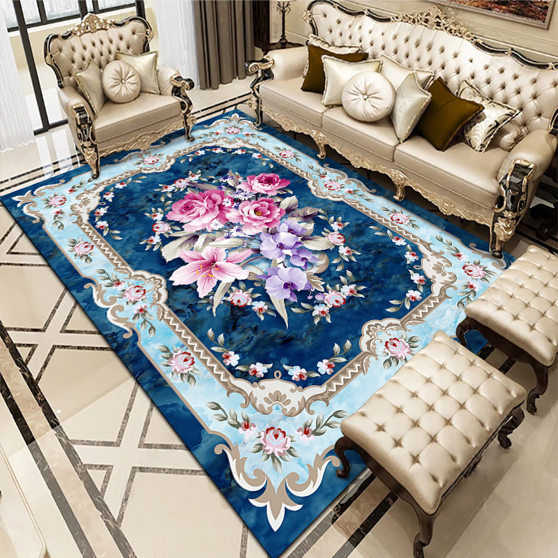 Multi-Colored Living Room Rug Americana Floral Pattern Carpet Synthetics Easy Care Non-Slip Rug Dark Blue Clearhalo 'Area Rug' 'Rugs' 'Vintage' Rug' 2242712