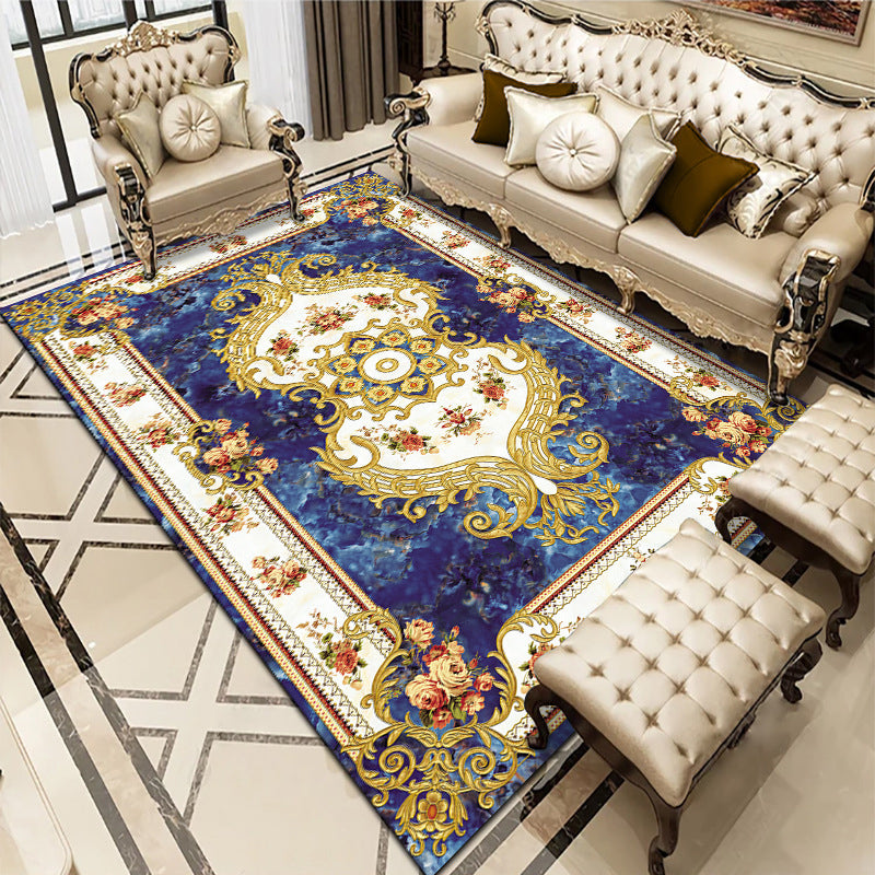 Multi-Colored Living Room Rug Americana Floral Pattern Carpet Synthetics Easy Care Non-Slip Rug Blue Clearhalo 'Area Rug' 'Rugs' 'Vintage' Rug' 2242715