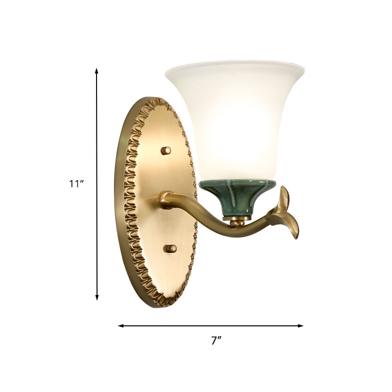 Frosted Glass Brass Wall Sconce Bell 1/2-Light Vintage Wall Mount Light Fixture with Elliptical Backplate for Foyer Clearhalo 'Wall Lamps & Sconces' 'Wall Lights' Lighting' 224272