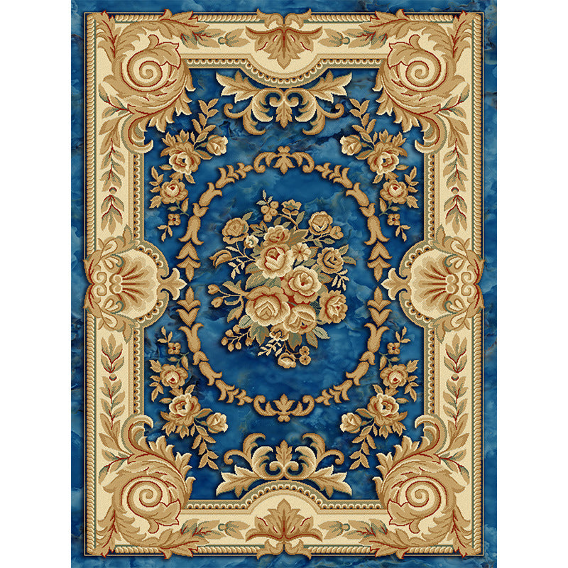 Shabby Chic Floral Print Rug Multi-Color Polyster Area Rug Anti-Slip Pet Friendly Carpet for Living Room Blue Clearhalo 'Area Rug' 'Rugs' 'Vintage' Rug' 2242727