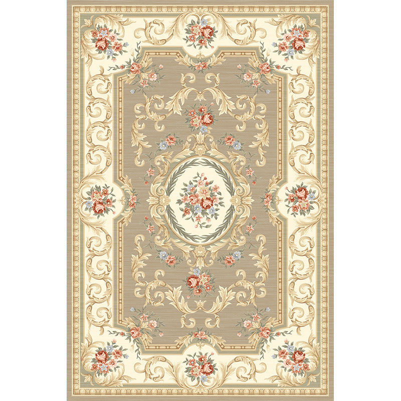 Shabby Chic Floral Print Rug Multi-Color Polyster Area Rug Anti-Slip Pet Friendly Carpet for Living Room Khaki Clearhalo 'Area Rug' 'Rugs' 'Vintage' Rug' 2242728