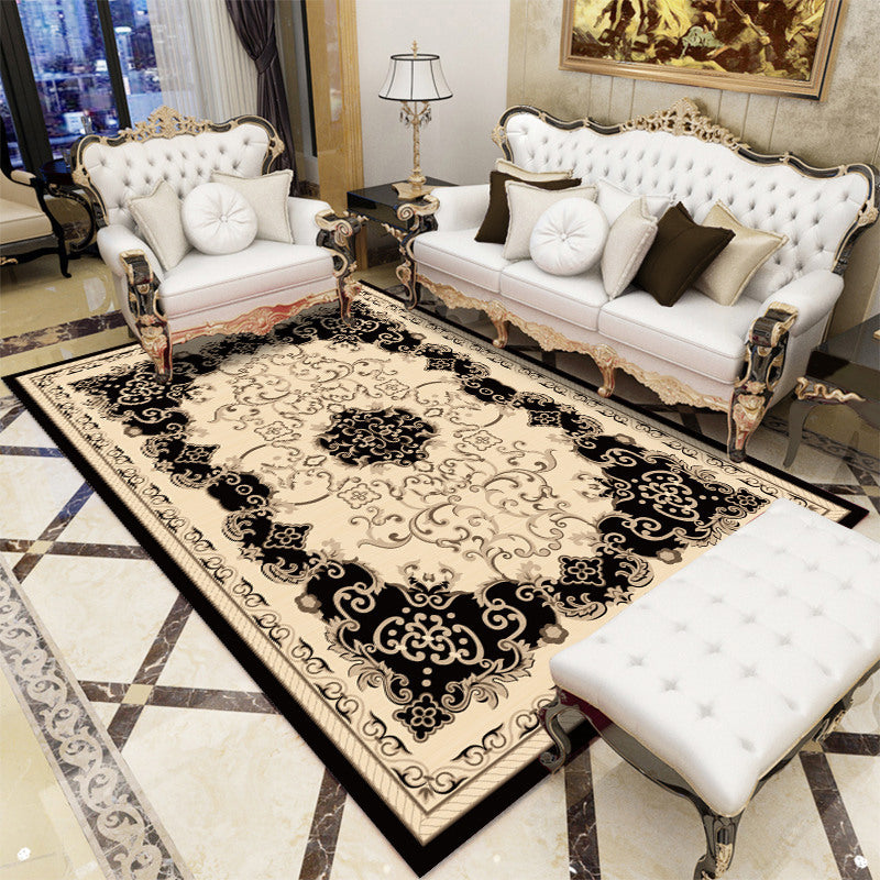 Retro Flower Print Rug Multi Color Synthetics Indoor Rug Easy Care Pet Friendly Carpet for Room Black Clearhalo 'Area Rug' 'Rugs' 'Vintage' Rug' 2242761