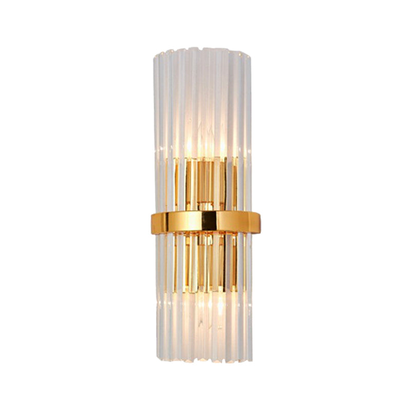 2 Lights Living Room Wall Mounted Light Modern Brass Finish Sconce Lighting with Cylinder Clear Crystal Shade Clearhalo 'Modern wall lights' 'Modern' 'Wall Lamps & Sconces' 'Wall Lights' Lighting' 224299
