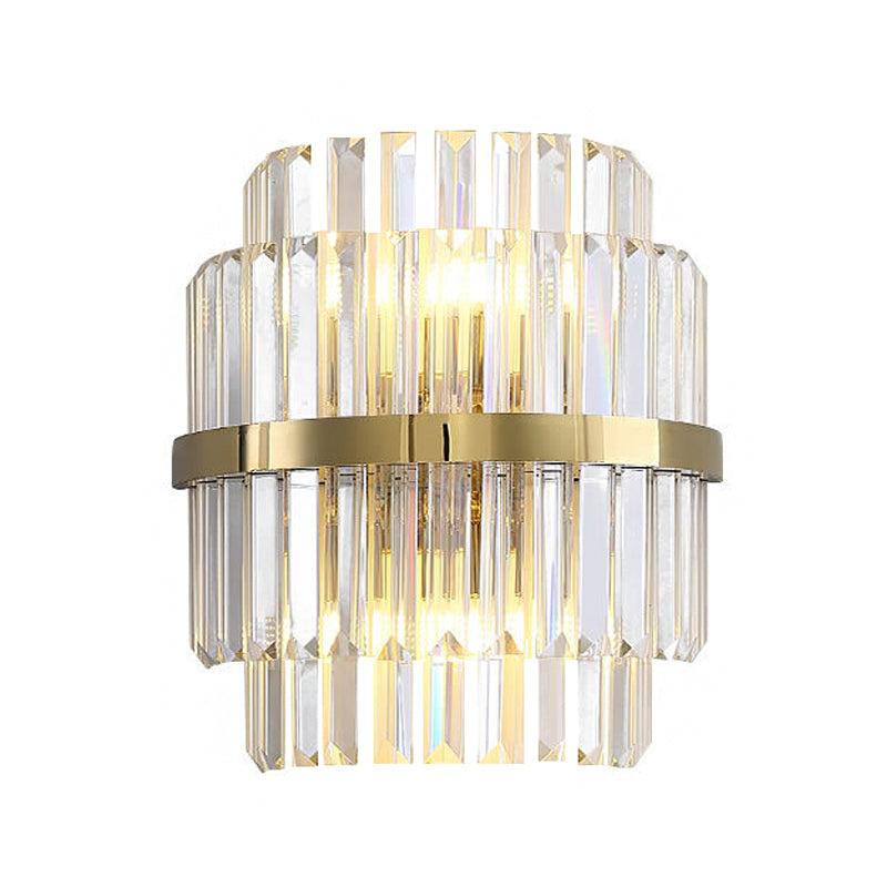 Clear Crystal Cylinder Wall Lighting Contemporary Style 2 Bulbs Wall Lamp in Brass for Bedroom - Clearhalo - 'Modern wall lights' - 'Modern' - 'Wall Lamps & Sconces' - 'Wall Lights' - Lighting' - 224320
