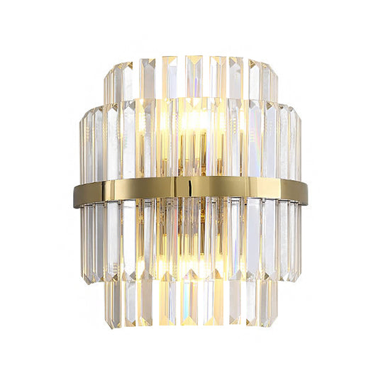 Clear Crystal Cylinder Wall Lighting Contemporary Style 2 Bulbs Wall Lamp in Brass for Bedroom Clearhalo 'Modern wall lights' 'Modern' 'Wall Lamps & Sconces' 'Wall Lights' Lighting' 224320