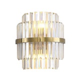 Clear Crystal Cylinder Wall Lighting Contemporary Style 2 Bulbs Wall Lamp in Brass for Bedroom - Clearhalo - 'Modern wall lights' - 'Modern' - 'Wall Lamps & Sconces' - 'Wall Lights' - Lighting' - 224320