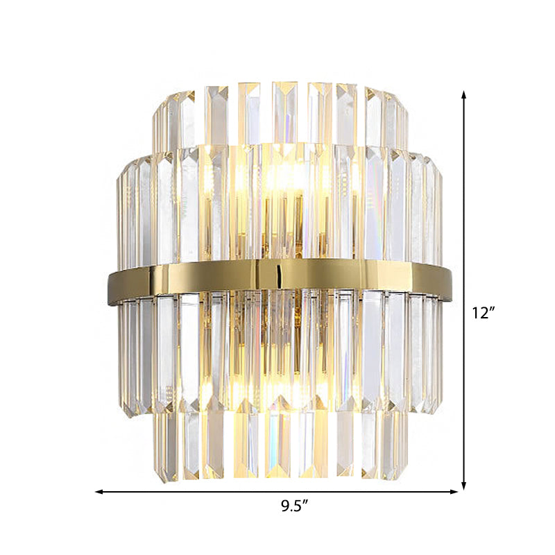 Clear Crystal Cylinder Wall Lighting Contemporary Style 2 Bulbs Wall Lamp in Brass for Bedroom - Clearhalo - 'Modern wall lights' - 'Modern' - 'Wall Lamps & Sconces' - 'Wall Lights' - Lighting' - 224321
