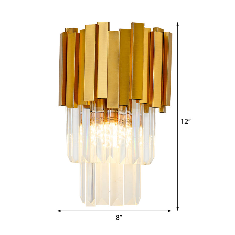 Tiered Wall Light Sconce Modern Style Metal 1 Light Golden Sconce Lamp with Clear Crystal Prism Clearhalo 'Modern wall lights' 'Modern' 'Wall Lamps & Sconces' 'Wall Lights' Lighting' 224325