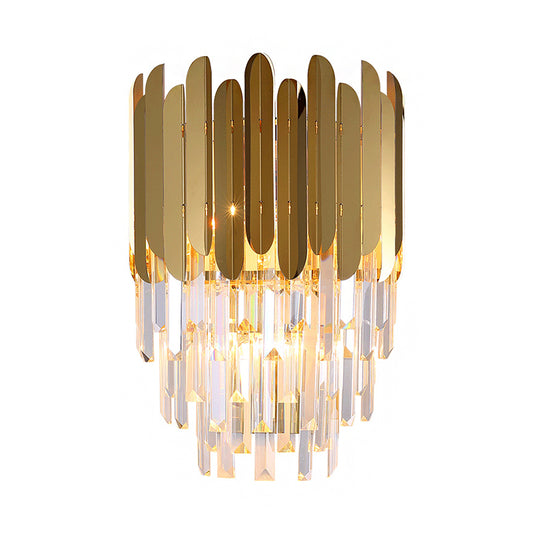 Layered Wall Light Fixture Modernist Metal 1 Light Brass Wall Lamp with Clear Crystal Block for Bedside Clearhalo 'Modern wall lights' 'Modern' 'Wall Lamps & Sconces' 'Wall Lights' Lighting' 224328