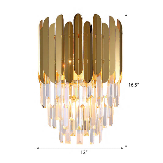 Layered Wall Light Fixture Modernist Metal 1 Light Brass Wall Lamp with Clear Crystal Block for Bedside Clearhalo 'Modern wall lights' 'Modern' 'Wall Lamps & Sconces' 'Wall Lights' Lighting' 224329