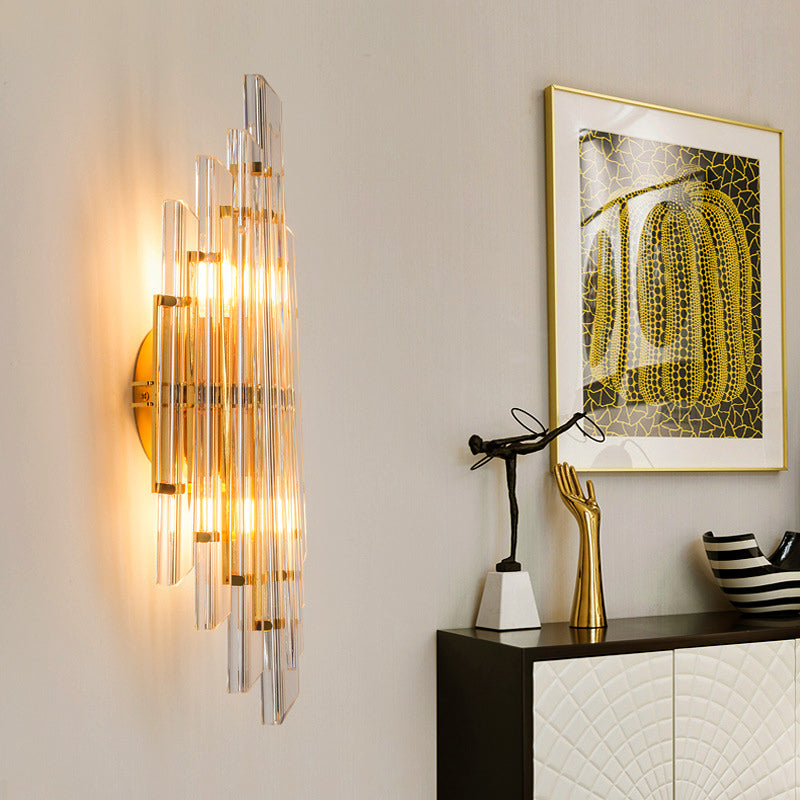 Tube Clear Crystal Wall Light Fixture Contemporary 2 Lights Golden Wall Lamp for Living Room Clearhalo 'Cast Iron' 'Glass' 'Industrial' 'Modern wall lights' 'Modern' 'Tiffany' 'Traditional wall lights' 'Wall Lamps & Sconces' 'Wall Lights' Lighting' 224332