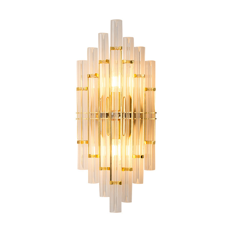 Tube Clear Crystal Wall Light Fixture Contemporary 2 Lights Golden Wall Lamp for Living Room Clearhalo 'Cast Iron' 'Glass' 'Industrial' 'Modern wall lights' 'Modern' 'Tiffany' 'Traditional wall lights' 'Wall Lamps & Sconces' 'Wall Lights' Lighting' 224333