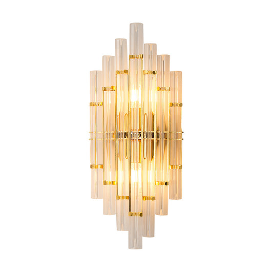 Tube Clear Crystal Wall Light Fixture Contemporary 2 Lights Golden Wall Lamp for Living Room Clearhalo 'Cast Iron' 'Glass' 'Industrial' 'Modern wall lights' 'Modern' 'Tiffany' 'Traditional wall lights' 'Wall Lamps & Sconces' 'Wall Lights' Lighting' 224333