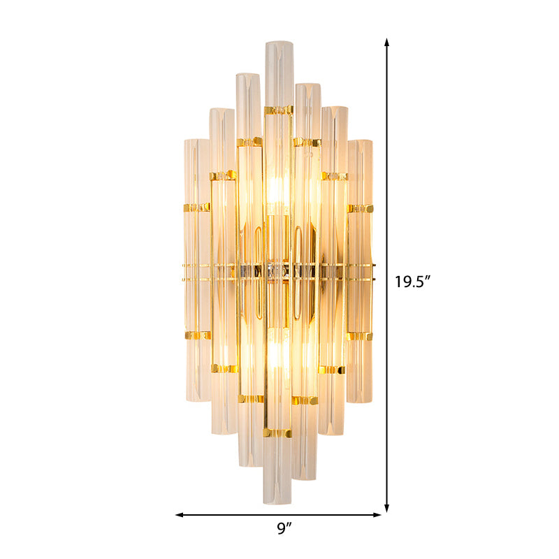 Tube Clear Crystal Wall Light Fixture Contemporary 2 Lights Golden Wall Lamp for Living Room Clearhalo 'Cast Iron' 'Glass' 'Industrial' 'Modern wall lights' 'Modern' 'Tiffany' 'Traditional wall lights' 'Wall Lamps & Sconces' 'Wall Lights' Lighting' 224334