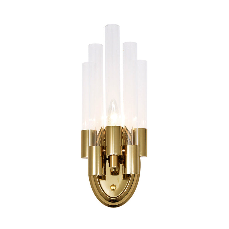 Tubed Frosted Glass Wall Lighting Modern Stylish 1 Light Brass Finish Wall Sconce Lamp for Living Room Clearhalo 'Modern wall lights' 'Modern' 'Wall Lamps & Sconces' 'Wall Lights' Lighting' 224341