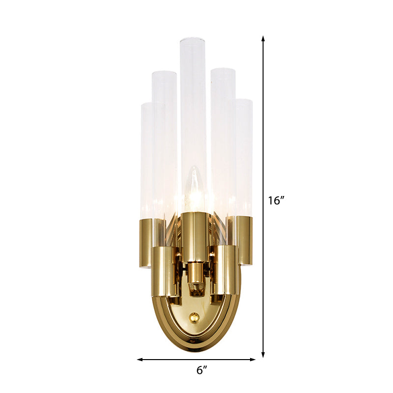 Tubed Frosted Glass Wall Lighting Modern Stylish 1 Light Brass Finish Wall Sconce Lamp for Living Room Clearhalo 'Modern wall lights' 'Modern' 'Wall Lamps & Sconces' 'Wall Lights' Lighting' 224342