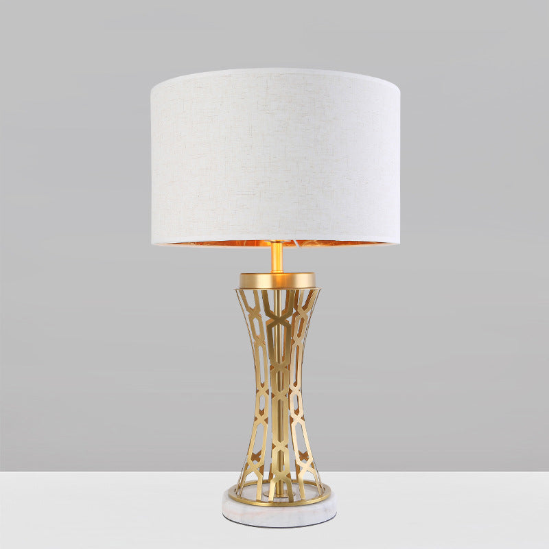 Fabric Drum Table Light Traditional 1 Light Bedroom Task Lighting in Gold with Iron Towel Gold Clearhalo 'Lamps' 'Table Lamps' Lighting' 224349