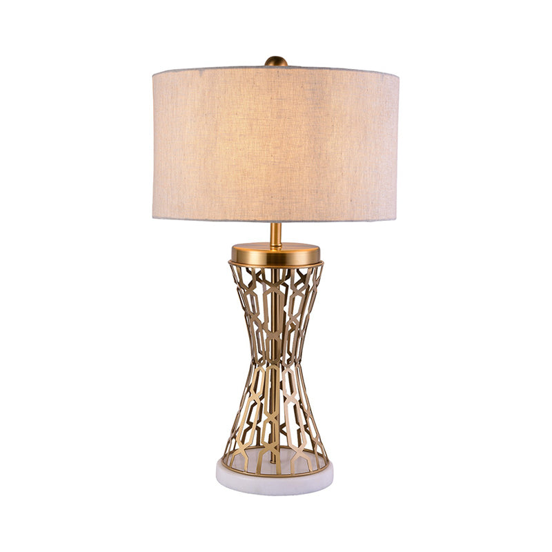 Fabric Drum Table Light Traditional 1 Light Bedroom Task Lighting in Gold with Iron Towel Clearhalo 'Lamps' 'Table Lamps' Lighting' 224351