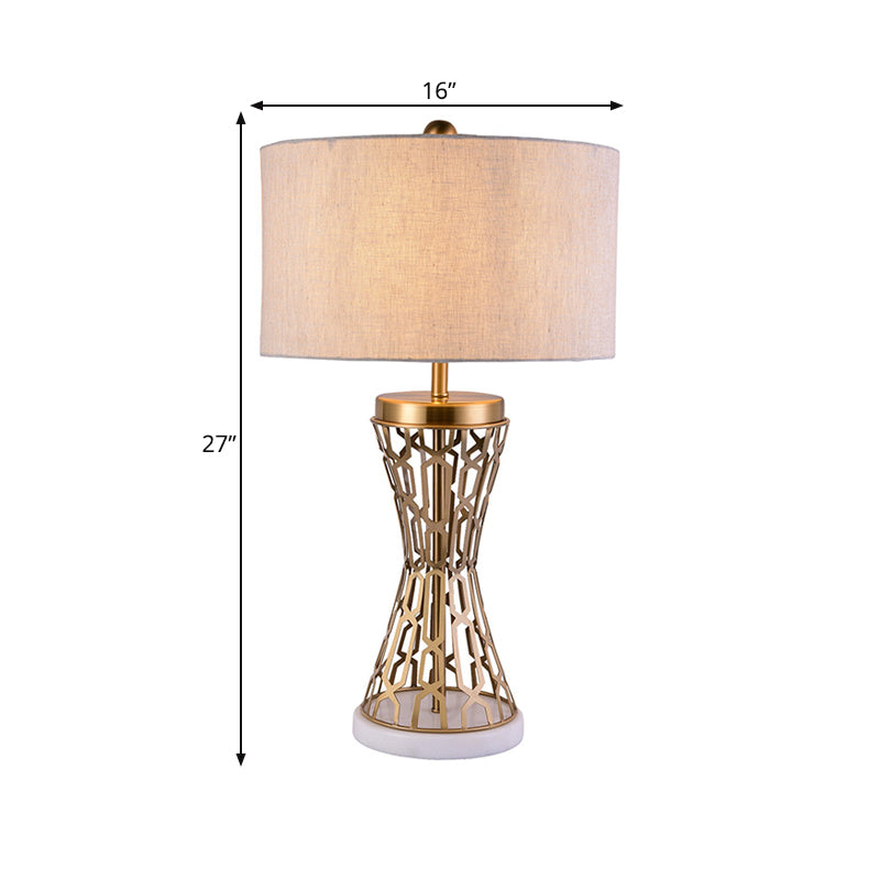 Fabric Drum Table Light Traditional 1 Light Bedroom Task Lighting in Gold with Iron Towel Clearhalo 'Lamps' 'Table Lamps' Lighting' 224352