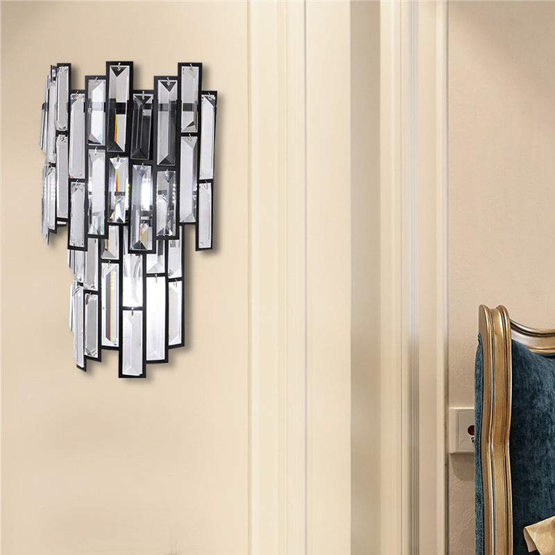 Clear Crystal Block Wall Lamp Contemporary Stylish LED Black Finish Wall Light Fixture for Corridor - Black - Clearhalo - 'Modern wall lights' - 'Modern' - 'Wall Lamps & Sconces' - 'Wall Lights' - Lighting' - 224376
