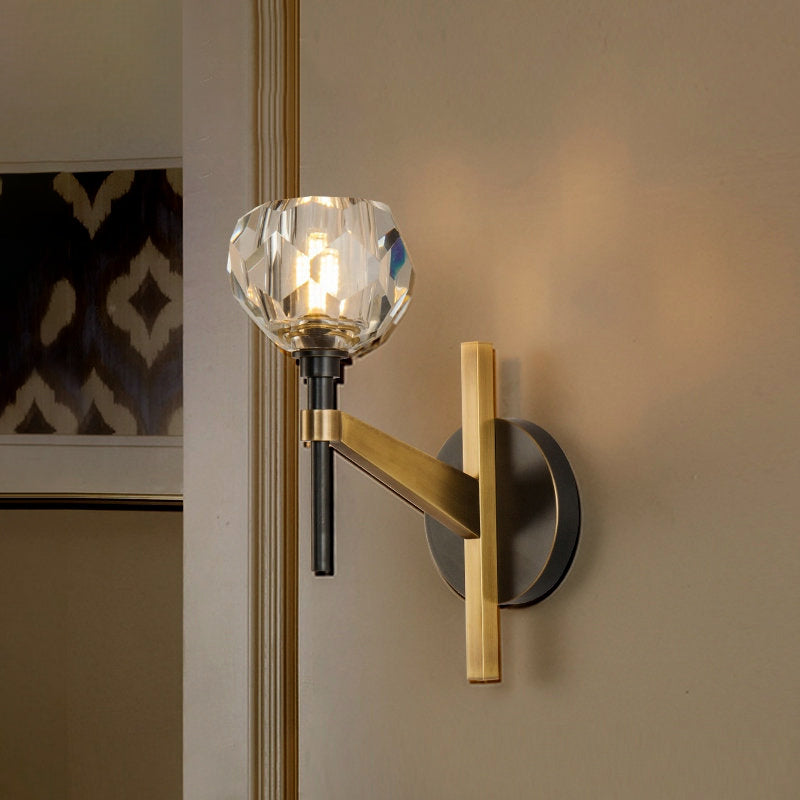 Modern Style Domed Wall Light Clear Crystal 1 Light Living Room Wall Sconce Lamp in Brass Finish Brass Clearhalo 'Modern wall lights' 'Modern' 'Wall Lamps & Sconces' 'Wall Lights' Lighting' 224461