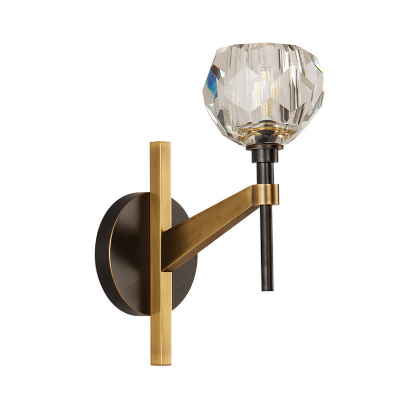 Modern Style Domed Wall Light Clear Crystal 1 Light Living Room Wall Sconce Lamp in Brass Finish Clearhalo 'Modern wall lights' 'Modern' 'Wall Lamps & Sconces' 'Wall Lights' Lighting' 224463