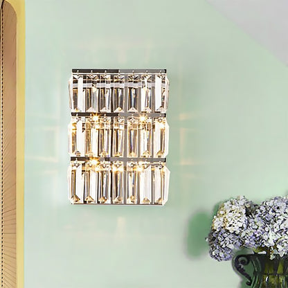 Chrome Rectangle Wall Lighting Fixture Modernist Stylish 4 Lights Clear Crystal Wall Lamp Chrome Clearhalo 'Modern wall lights' 'Modern' 'Wall Lamps & Sconces' 'Wall Lights' Lighting' 224491