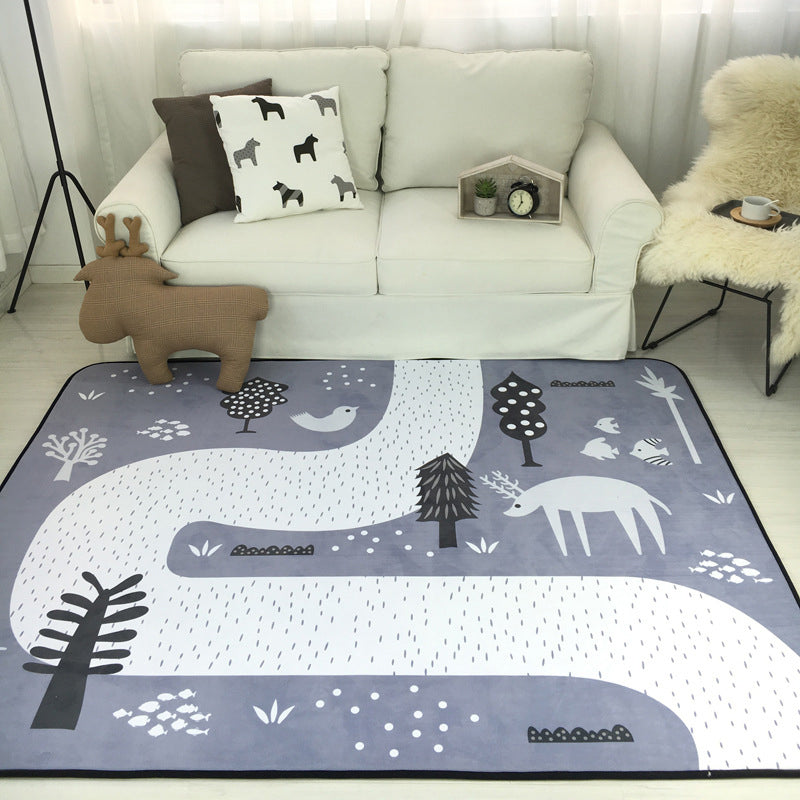 Multicolor Decoration Rug Creative Cartoon Print Carpet Polyster Non-Slip Backing Easy Care Rug Gray-White 4'11" x 6'3" Clearhalo 'Area Rug' 'Rug' 2244961