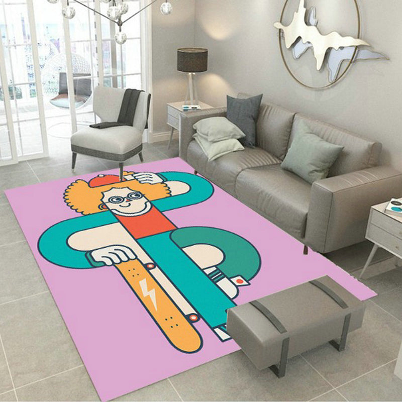 Designer Room Decor Rug Multi Color Fairy Tale Print Carpet Polyster Non-Slip Backing Pet Friendly Rug Pink Clearhalo 'Area Rug' 'Rug' 2244977