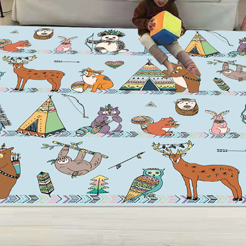 Cute Childrens Room Rug Multi Colored Cartoon Print Carpet Synthetics Anti-Slip Backing Easy Care Rug Blue Clearhalo 'Area Rug' 'Rug' 2245001