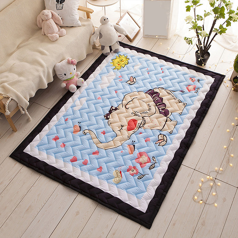 Cute Childrens Room Rug Multi Color Cartoon Print Rug Anti-Slip Backing Pet Friendly Carpet with Border Sky Blue 4'9" x 6'5" Clearhalo 'Area Rug' 'Rug' 2245026
