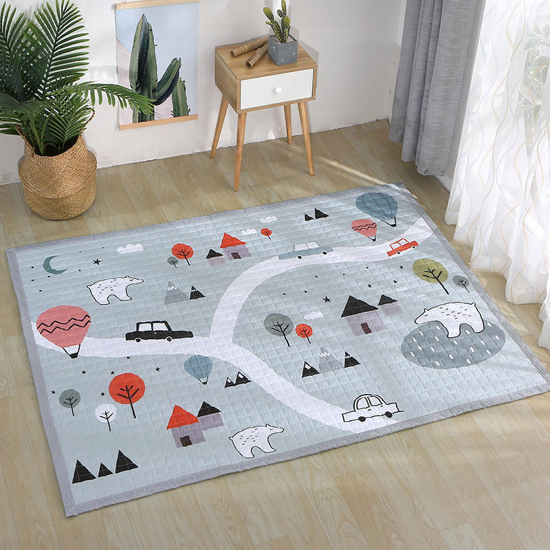 Simple Multi Color Modern Rug Polypropylene Cartoon Carpet Pet Friendly Easy Care Rug for Childrens Gray-Green 4'9" x 6'5" Clearhalo 'Area Rug' 'Rug' 2245056