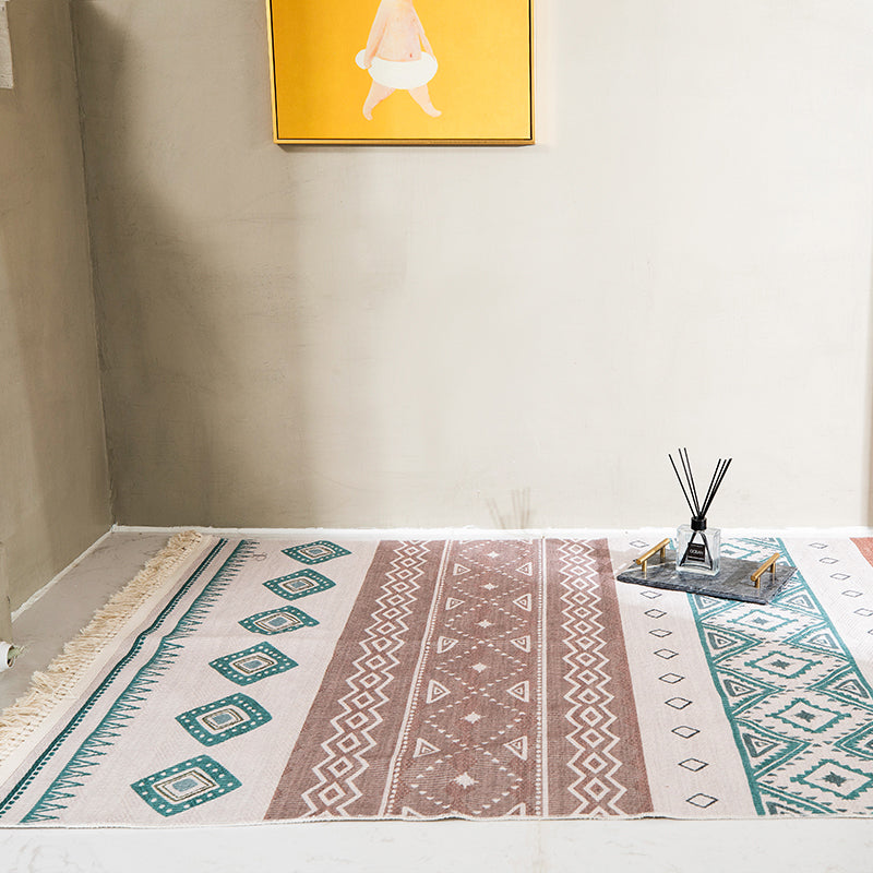 Boho Living Room Rug Multi-Color Geometric Pattern Carpet Flax Environmental Handmade Rug with Tassel Clearhalo 'Area Rug' 'Bohemian' 'Rugs' Rug' 2245420