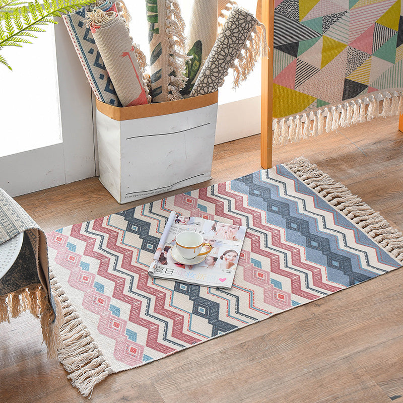 Western Bedroom Rug Multi-Colored Geometric Print Rug Polyster Hand Woven Pet Friendly Area Carpet with Fringe Clearhalo 'Area Rug' 'Rugs' 'Southwestern' Rug' 2245428