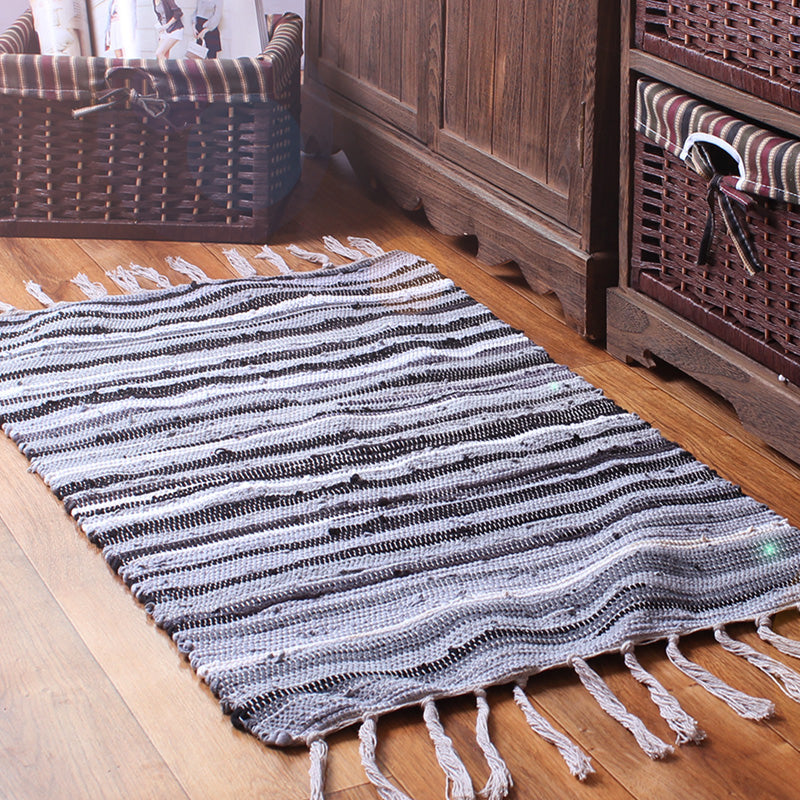 Multi-Color Bedroom Rug Bohemian Stripe Printed Carpet Cotton Pet Friendly Handspun Easy Care Rug with Tassel Grey Clearhalo 'Area Rug' 'Bohemian' 'Rugs' Rug' 2245442