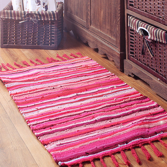 Multi-Color Bedroom Rug Bohemian Stripe Printed Carpet Cotton Pet Friendly Handspun Easy Care Rug with Tassel Rose Red Clearhalo 'Area Rug' 'Bohemian' 'Rugs' Rug' 2245444