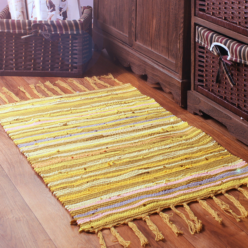 Multi-Color Bedroom Rug Bohemian Stripe Printed Carpet Cotton Pet Friendly Handspun Easy Care Rug with Tassel Yellow Clearhalo 'Area Rug' 'Bohemian' 'Rugs' Rug' 2245450