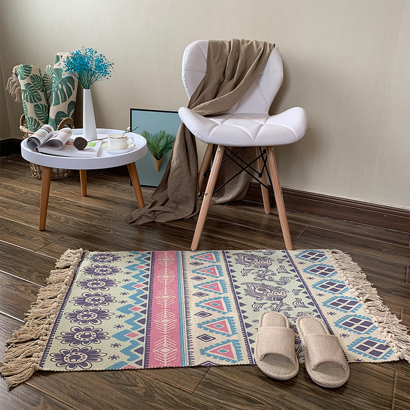 Southwestern Geometric Print Rug Multi-Colored Flax Carpet Hand Twisted Pet Friendly Rug with Fringe for Decoration Aqua Clearhalo 'Area Rug' 'Rugs' 'Southwestern' Rug' 2245454