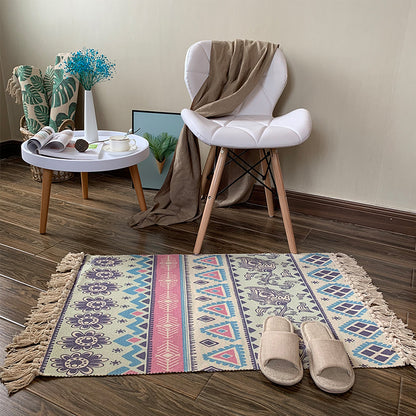 Southwestern Geometric Print Rug Multi-Colored Flax Carpet Hand Twisted Pet Friendly Rug with Fringe for Decoration Aqua Clearhalo 'Area Rug' 'Rugs' 'Southwestern' Rug' 2245454
