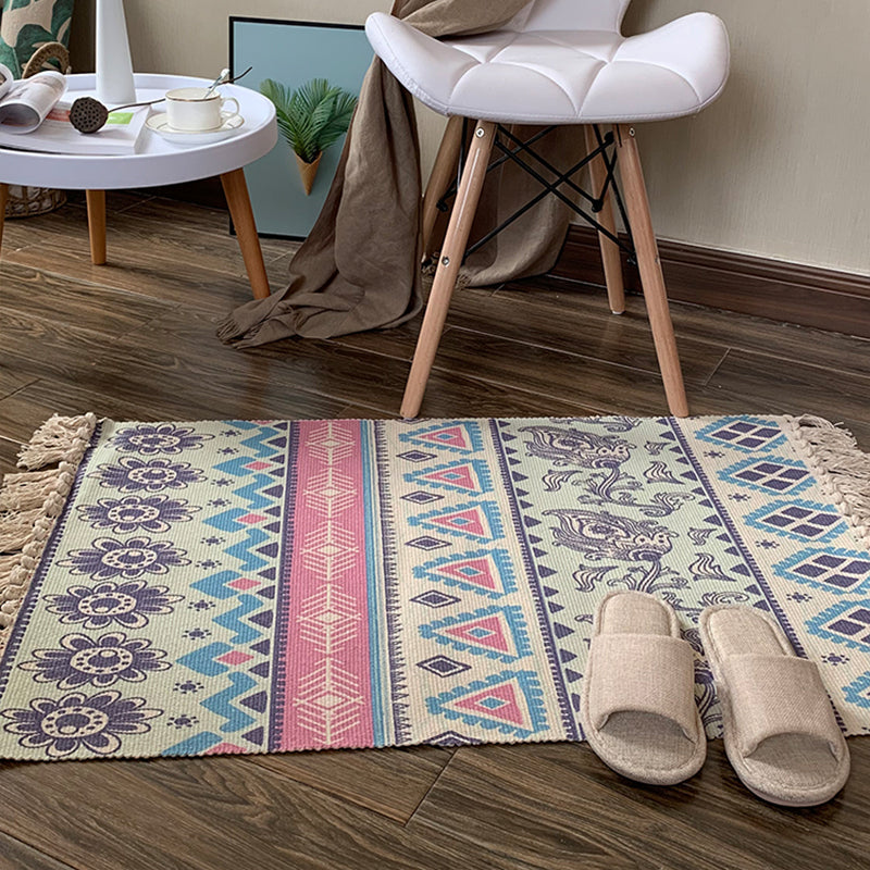 Southwestern Geometric Print Rug Multi-Colored Flax Carpet Hand Twisted Pet Friendly Rug with Fringe for Decoration Clearhalo 'Area Rug' 'Rugs' 'Southwestern' Rug' 2245455