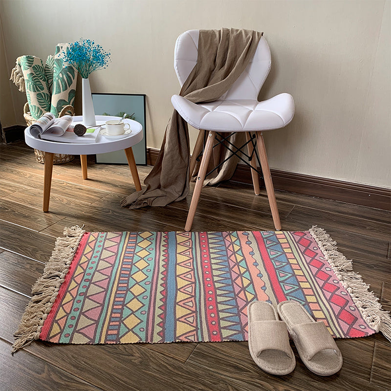 Southwestern Geometric Print Rug Multi-Colored Flax Carpet Hand Twisted Pet Friendly Rug with Fringe for Decoration Rose Red Clearhalo 'Area Rug' 'Rugs' 'Southwestern' Rug' 2245456