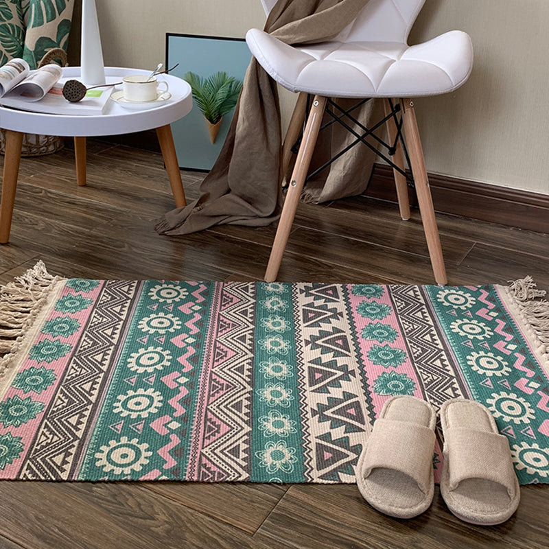 Southwestern Geometric Print Rug Multi-Colored Flax Carpet Hand Twisted Pet Friendly Rug with Fringe for Decoration Clearhalo 'Area Rug' 'Rugs' 'Southwestern' Rug' 2245457