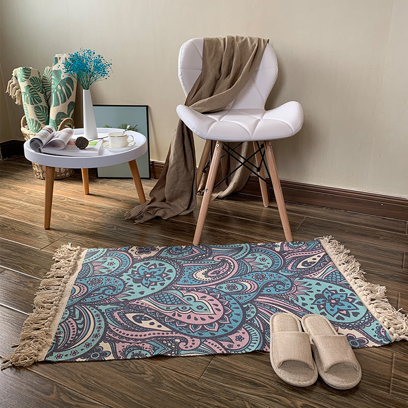 Southwestern Geometric Print Rug Multi-Colored Flax Carpet Hand Twisted Pet Friendly Rug with Fringe for Decoration Blue Clearhalo 'Area Rug' 'Rugs' 'Southwestern' Rug' 2245460