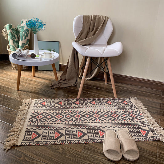Southwestern Geometric Print Rug Multi-Colored Flax Carpet Hand Twisted Pet Friendly Rug with Fringe for Decoration Khaki Clearhalo 'Area Rug' 'Rugs' 'Southwestern' Rug' 2245461