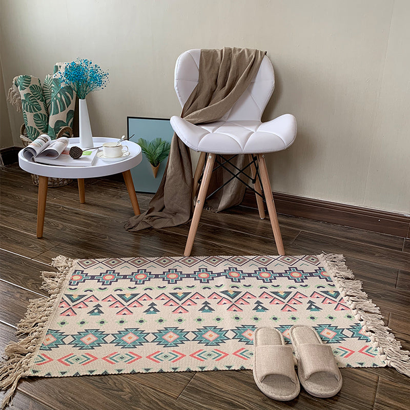 Southwestern Geometric Print Rug Multi-Colored Flax Carpet Hand Twisted Pet Friendly Rug with Fringe for Decoration Pink Clearhalo 'Area Rug' 'Rugs' 'Southwestern' Rug' 2245462